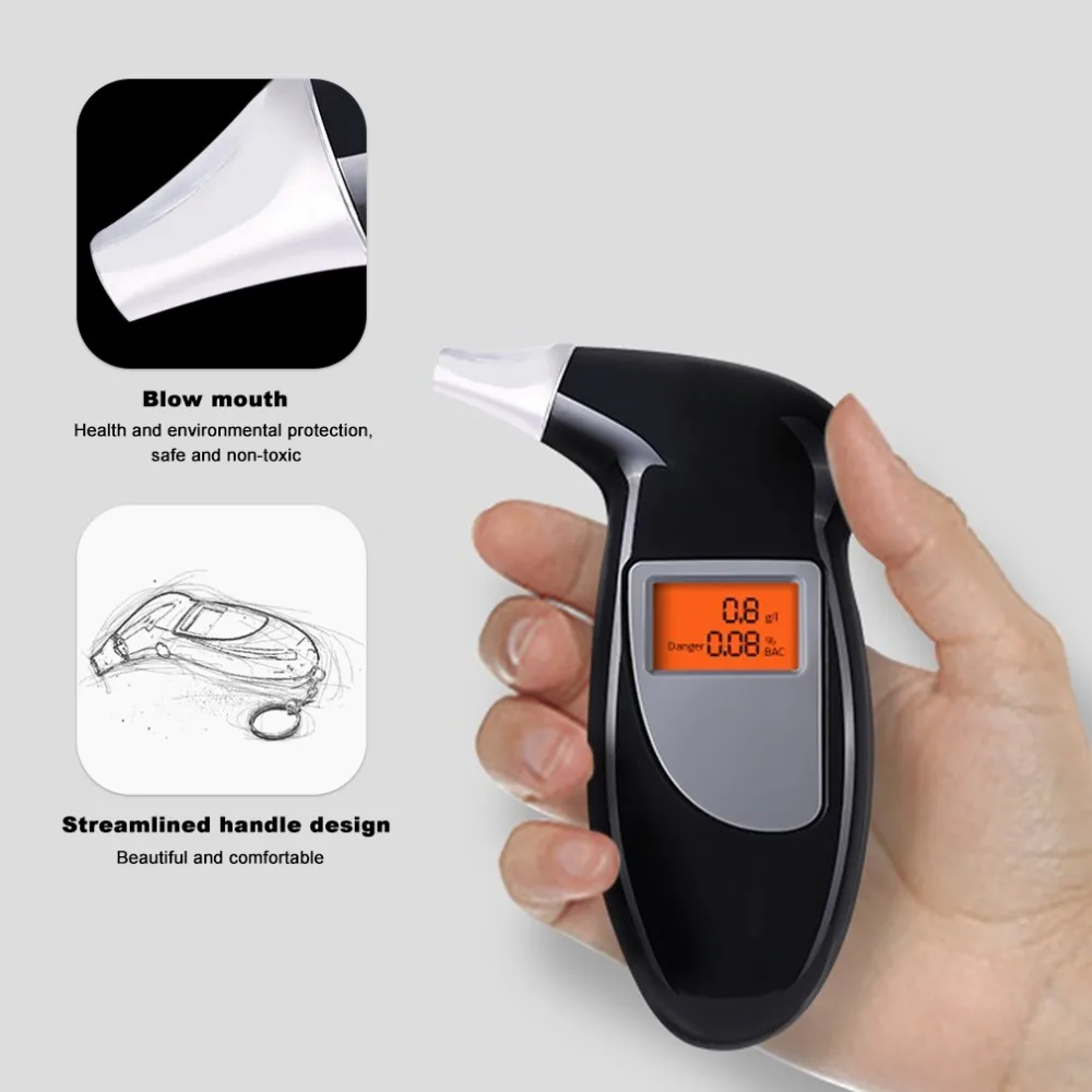

LCD Display Digital Alcohol Tester Professional Police Alert Breath Alcohol Tester Device Breathalyzer Analyzer With backlight