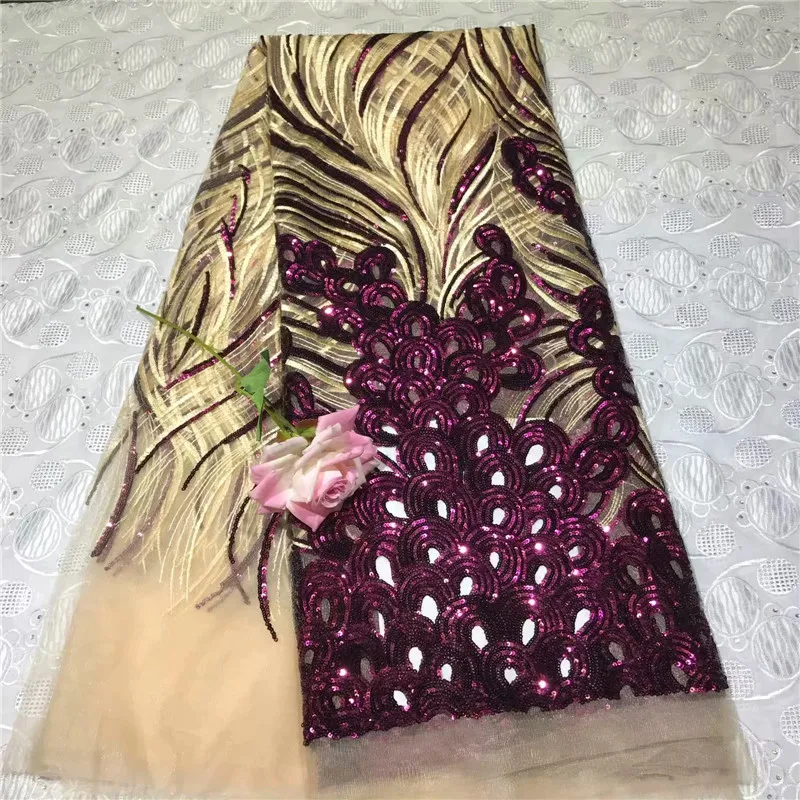 

African New Design Sequined Lace Mesh Fabric For Women Evening Shining Wedding Dress Green India Tulle Guipure Sequins Laces WD3