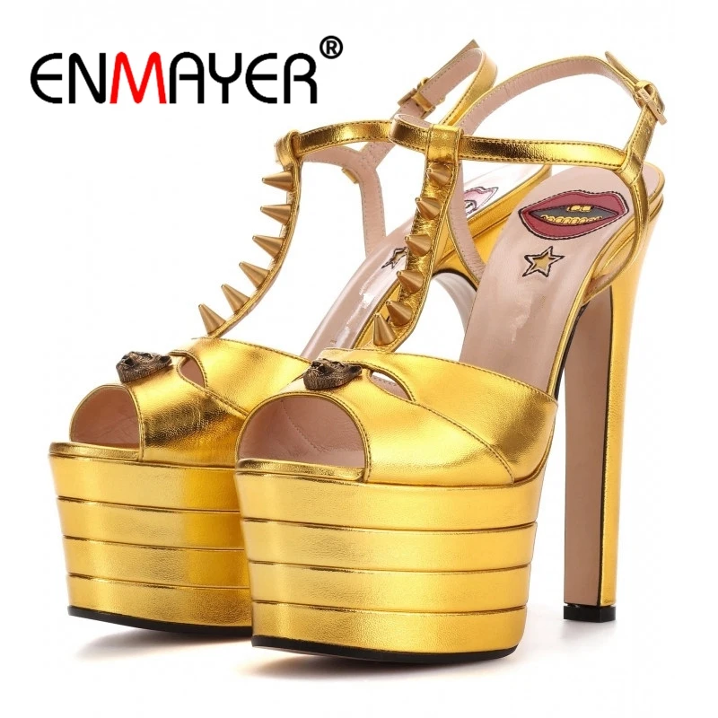 

ENMAYER Hot sale Women Sandals Platform shoes Summer Open toe Spike heels Super High heels sandals Rivets Fashion European CR33