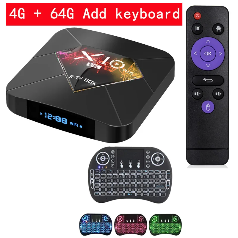 R-tv BOX X10 Plus ТВ приставка Android 9,0 смарт-приставка Allwinner H6 4GB 32 GB/64 GB 2,4G Wifi 6K H.265 медиаплеер PK X96 MAX - Цвет: 4G 64G Add keyboard