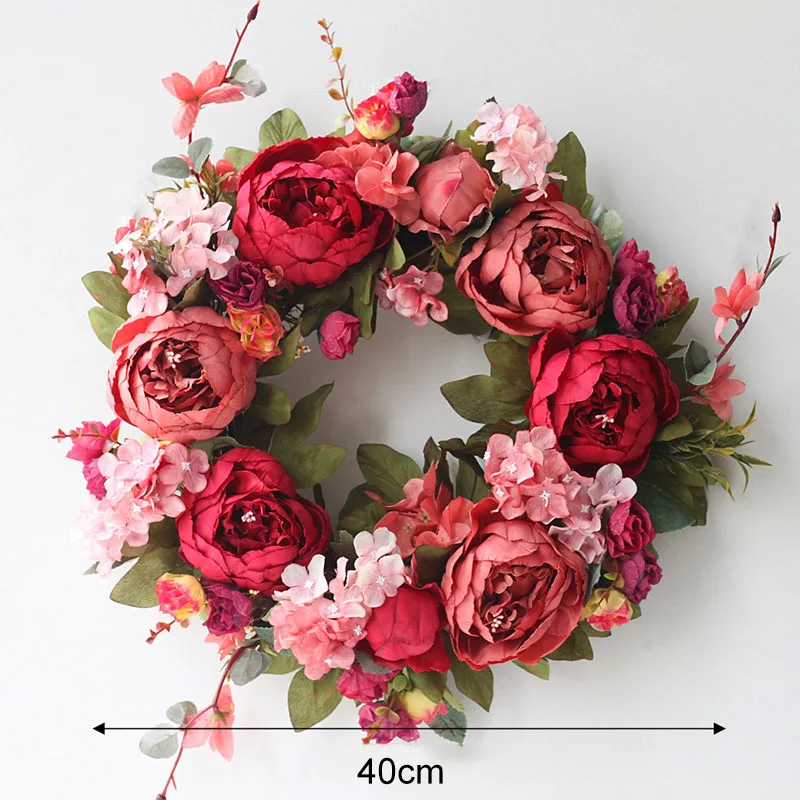40cm Home Wall Window Hanging Artificial Brown Peony Flower Wreath Wedding Prop Party Decoration Fake Flower Garland - Цвет: A5