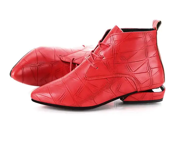 Shoes women boots 2019 fashion solid lace-up PU leather ankle boots women shoes square heel boots women sneakers casual shoes (7)