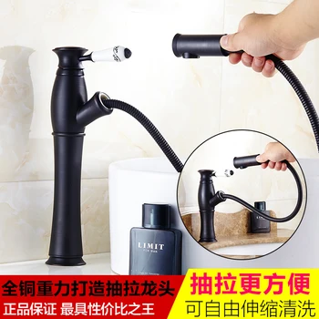 

European style copper bronze black pull tap antique multifunctional table basin and leading figure