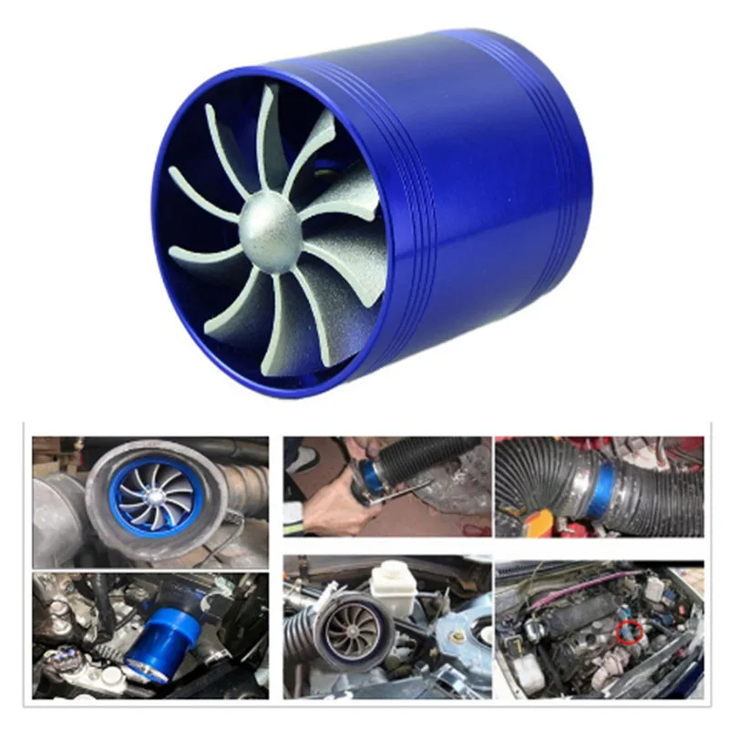

Car Supercharger Double Blue Engine Enhancer Turbine Turbo Charger Air Filter Intake Fan Fuel Gas Saver Kit Car Accessories