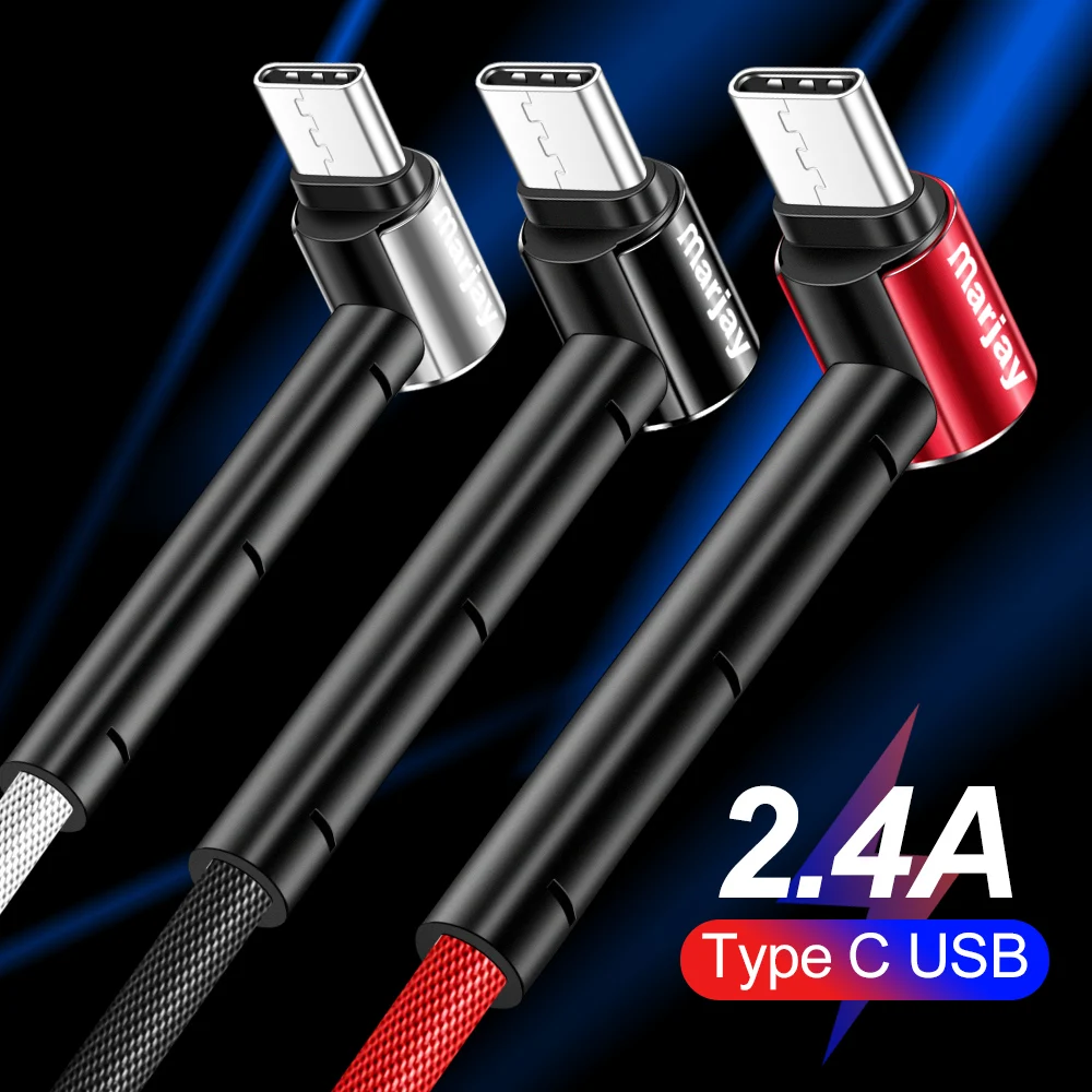 Marjay usb type C кабель 90 градусов Быстрое зарядное устройство type-C кабель для samsung S9 S10 Xiaomi mi9 huawei P30 Pro мобильный телефон USB C шнур