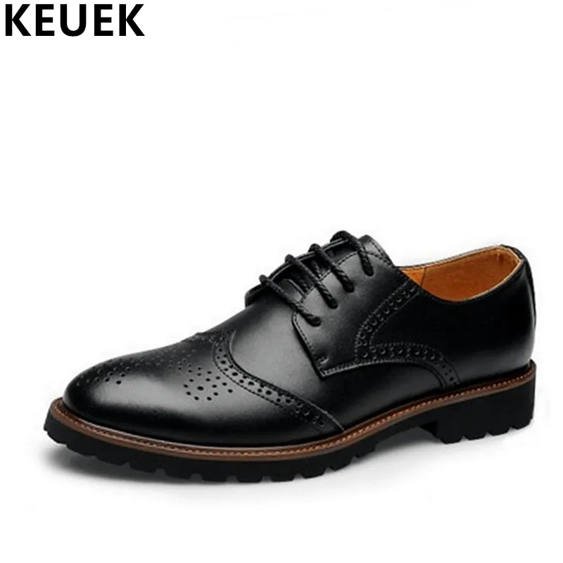 

Men Business leather shoes Lace-Up Loafers Carved Brogue shoes Luxury Vintage Genuine leather Male Dress shoes Oxford flats 3A