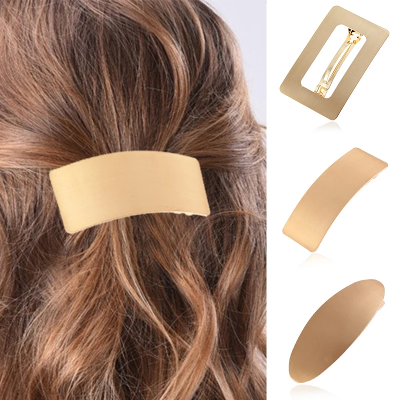 

Seaside Simple Ponytail holder Wide Large Hair Clips Oval Big 1PC Hollow Out Golden Silver Hair Accessories