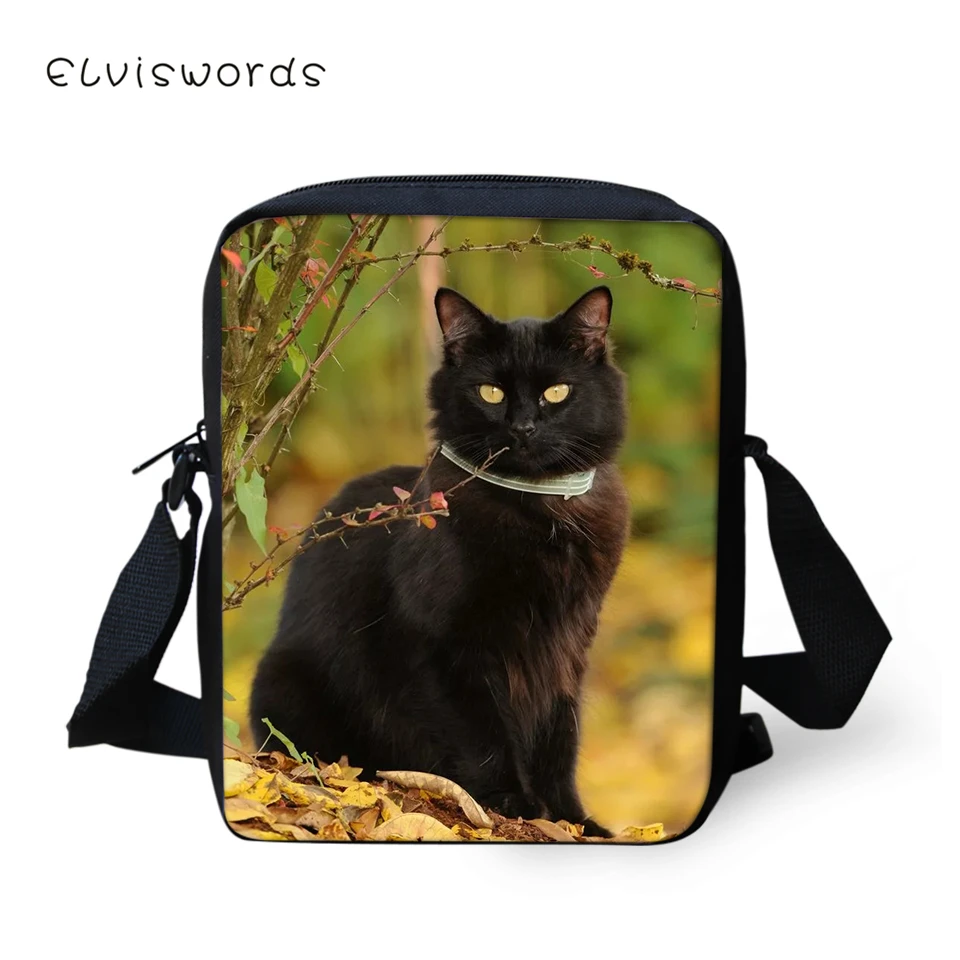

ELVISWORDS Fashion Women Messenger Bags Cute Animal Pattern Women's Shoulder Cross Body Bags Casual Black Cats Travel Mini Purse