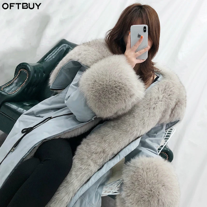 Женское пальто на утином пуху OFTBUY свободная парка со съемным натуральным мехом