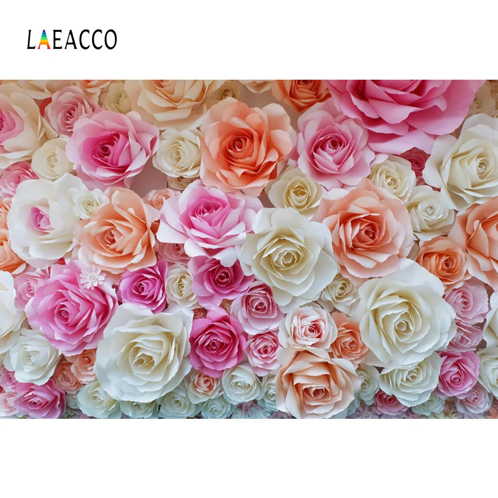 

Laeacco Colorful Paper Flowers Decor Photography Backdrops Vinyl Customs Photography Backgrounds Props For Photo Studio Shoots