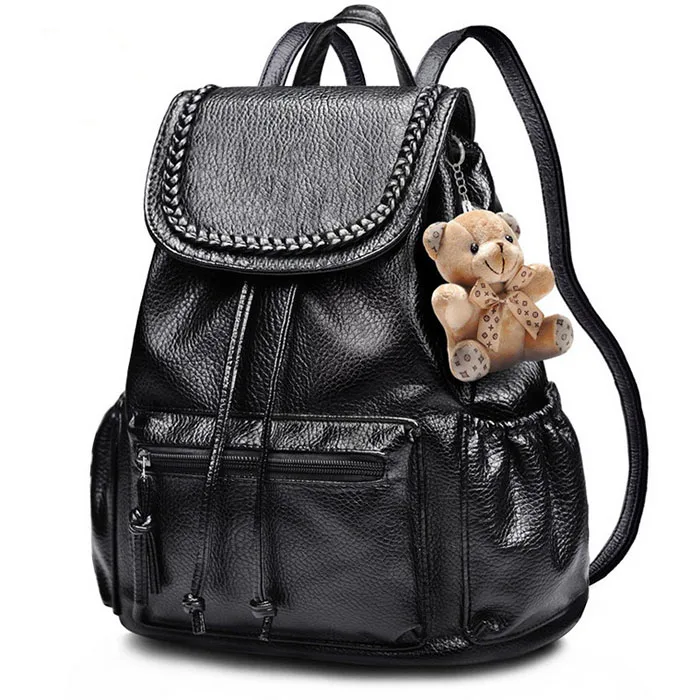 

Korean Fashion Ladies Soft Handle PU Leather Bags Women Zipper Detachable Strap Solid Color Backpack
