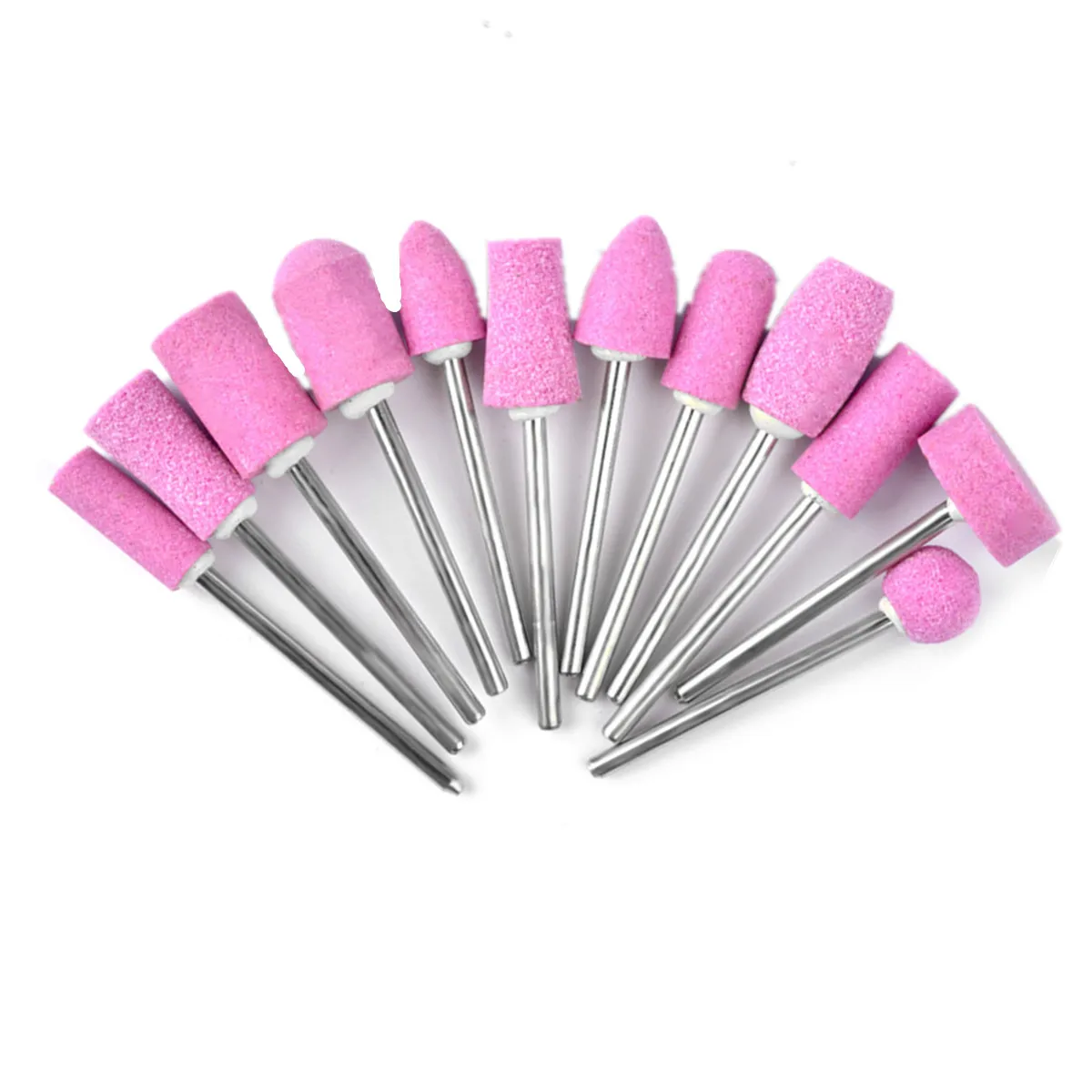 

Nail Grind Head 12Pcs Nail Shape Grinding Nail Drill Bit Tool Pink Polishing for Nail Art Machine Cuspidal Grinding Stone Head