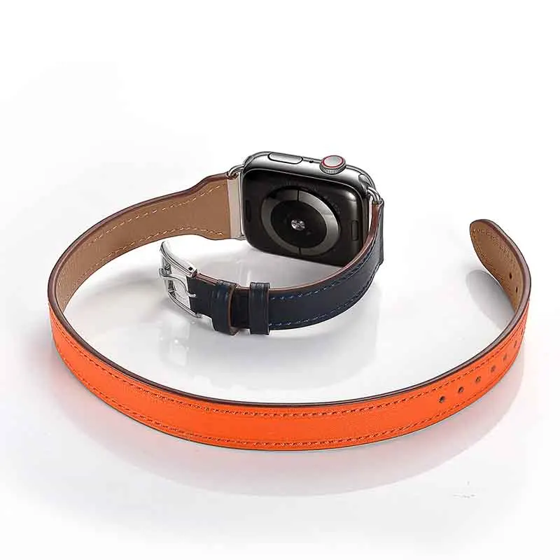 38 мм 40 42 44 ремешок из натуральной кожи для Apple Watch серии 4 3 2 1 двойной браслет