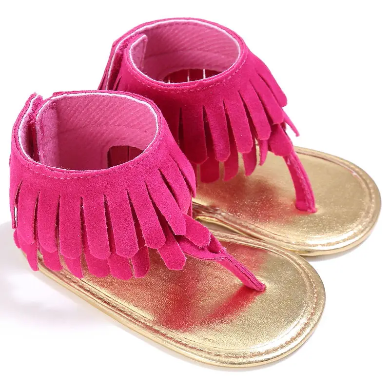 Детская летняя обувь для маленьких девочек детские сандалии с кисточками Нескользящие летние мягкие детские туфли подошва Prewalkers карамельный цвет однотонная обувь - Цвет: Красный