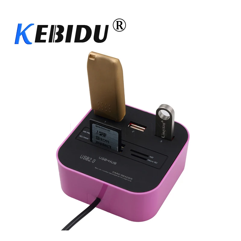 

kebidu 3 Port USB HUB Multi Function Splitter Combo Card Reader Support Micro TF SD M2 MS SDHC MMC Card Read with 4 Color