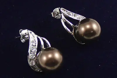 

SHIPPING3 color Elegant crystal black brown shell pearl coral 18KGP earring A708