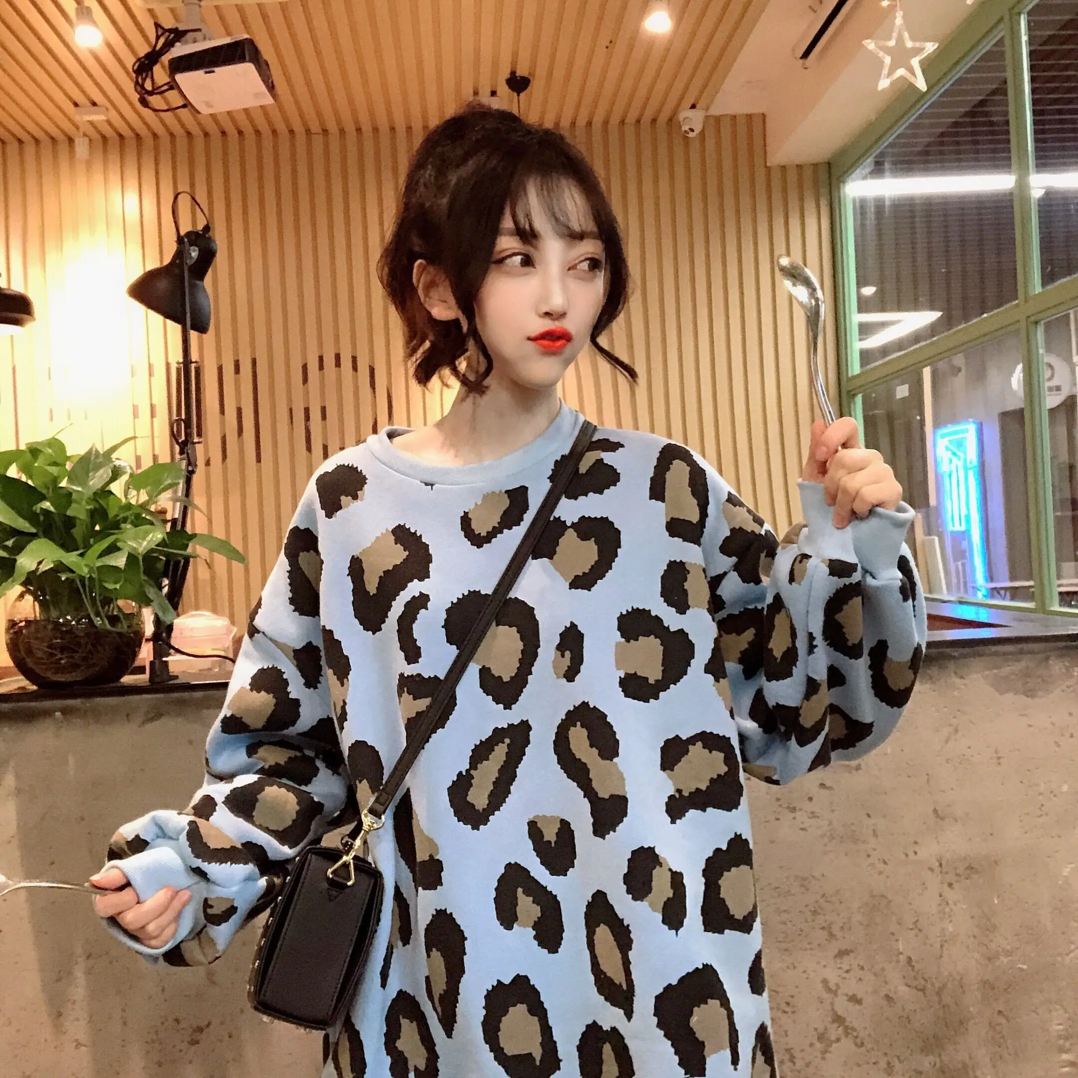 Harajuku стиль утолщение леопардовые толстовки женские модные бренды осень зима свободные o-образным вырезом пуловеры с длинным рукавом толстовки Новые