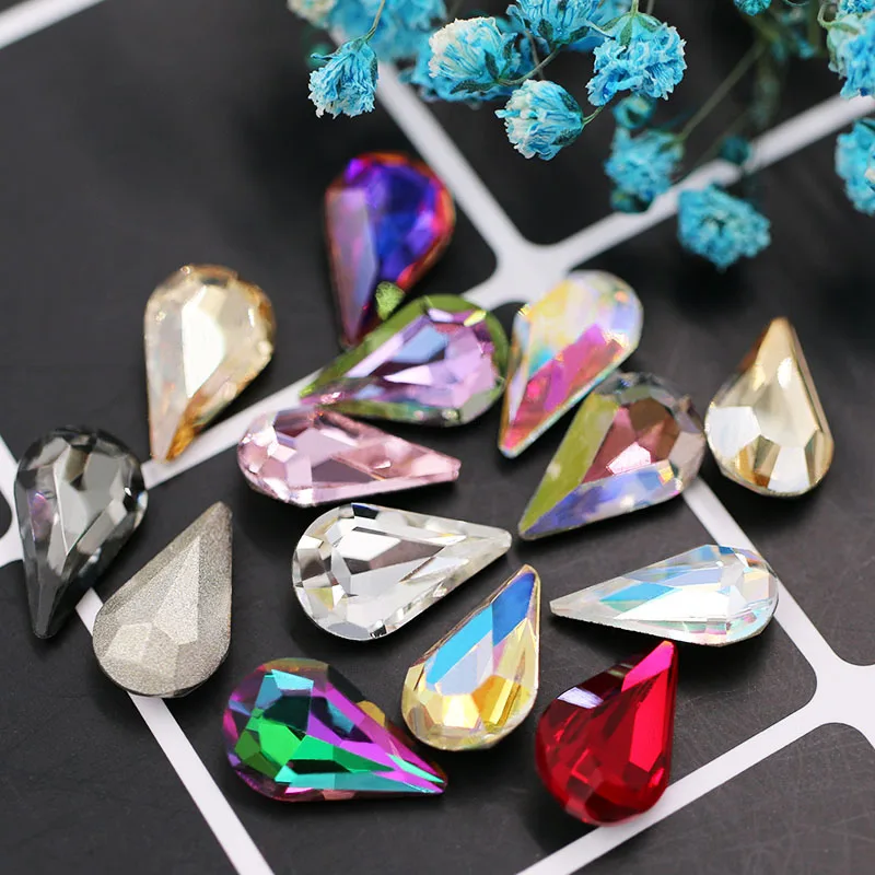 

8x13mm high quality Teardrop shape pointback crystal glass non hotfix rhinestones for nail decoration