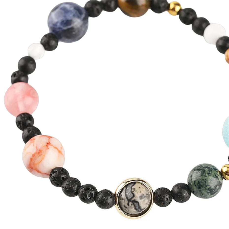 Trendy Natural Stones Universe Galaxy Solar System The Eight Planets Bracelets Women Beaded Stretch Elastic Strand Bracelet (6)
