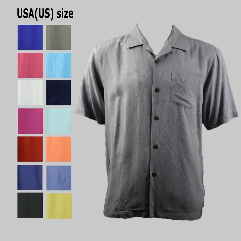 

USA SIZE Nine Colors Solid SILK Men Shirs Short Sleeve Casual Shirt Plus Big Turn-down Collar Single Pocket White Black Dark