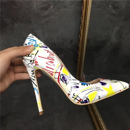 New Graffiti Style Design Shoes Woman Stiletto High Heels Women Pumps Mixed Color Print FashionWomen Wedding Shoes Zapatos Mujer (5)
