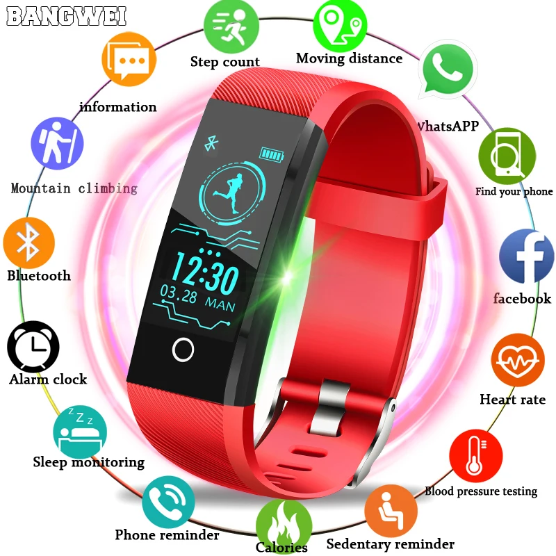 

BANGWEI 2019 New Women Smart Watch LED Color Screen Fashion Sport Pedometer Clock Android Smart Phone Watch Relogio inteligente
