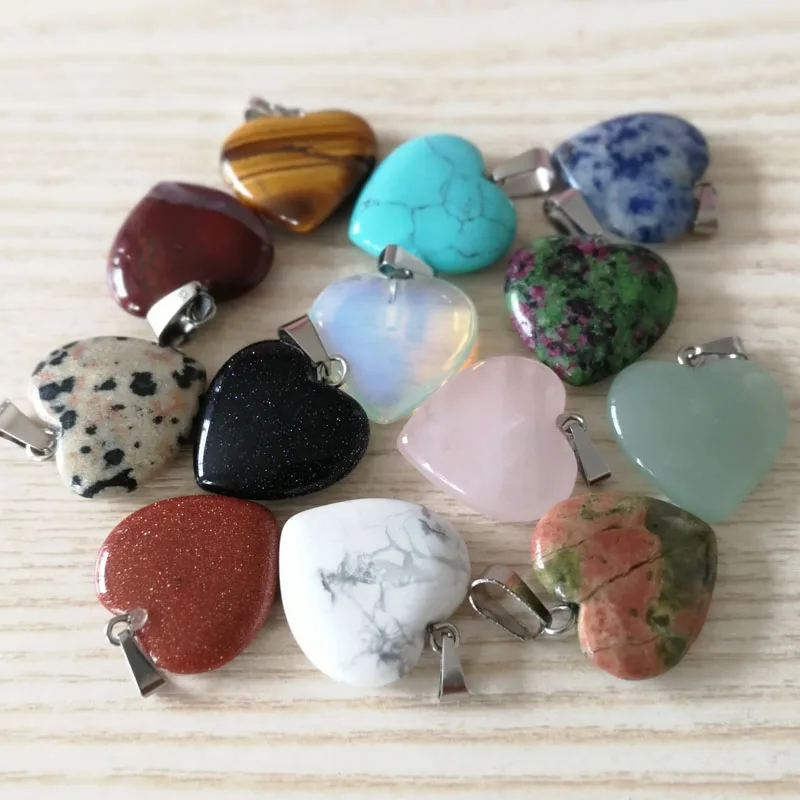 Free shipping 20mm Natural Assorted Stone charms Heart Pendant for