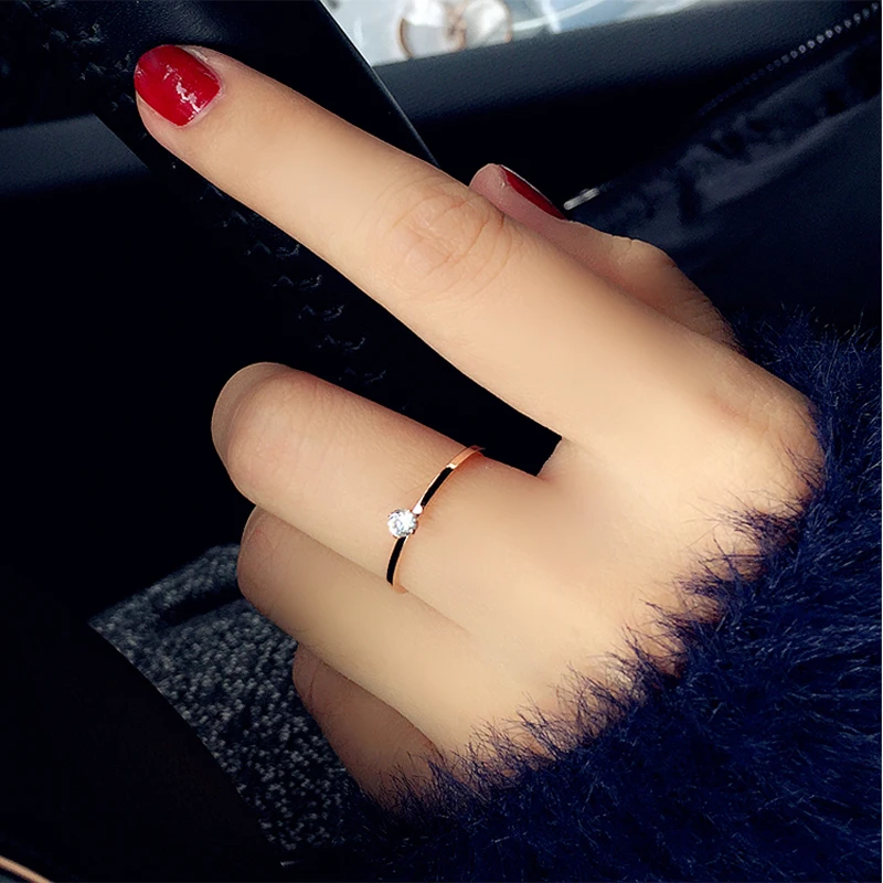 Womens Ring Titanuim Steel Rose Gold Color CZ Crystal Ring For Women Couple Finger Rings love Wedding Size3-9