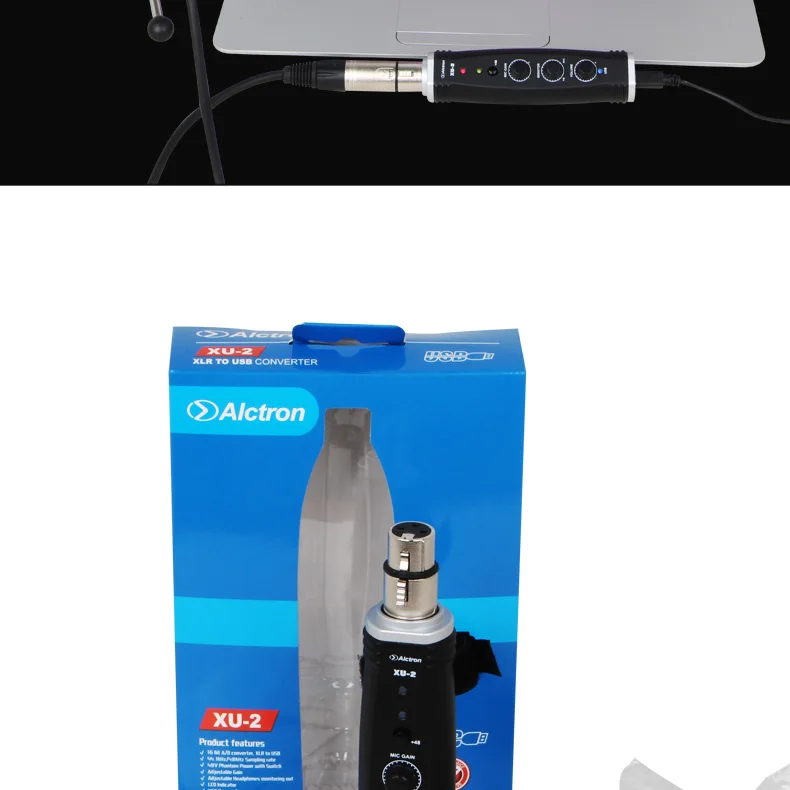 Alctron xu-2 usb конвертер XLR к USB микрофон Предварительный усилитель, компьютерный аудио интерфейс, цифровой аудио конвертер с питанием