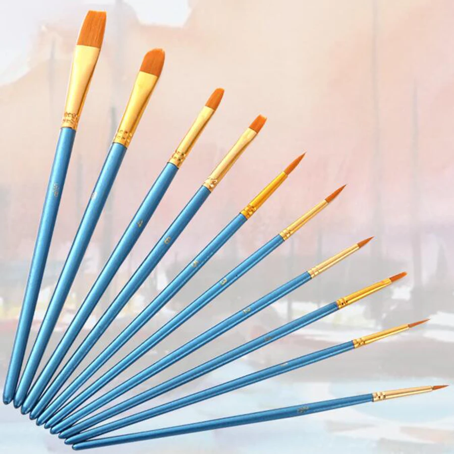 

10Pcs/lot Watercolor Gouache Paint Brushes Different Shape Round Pointed Tip Nylon Hair Painting Brush Set Art Supplies