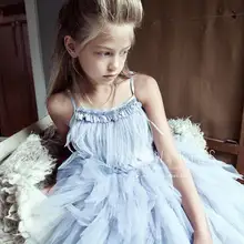 Платья для девочек, оптом Летние Стразы перо платье принцессы для вечерние свадебные показать Compere детей Костюмы E2305