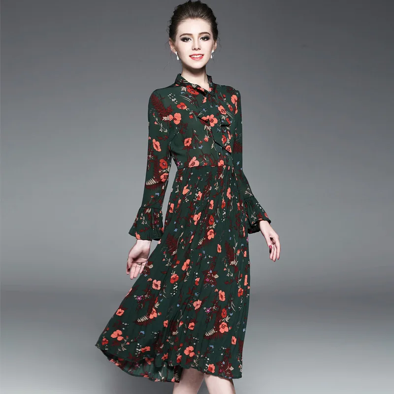 hot sale Print dresses 2017 new spring summer Long sleeve dress fashion