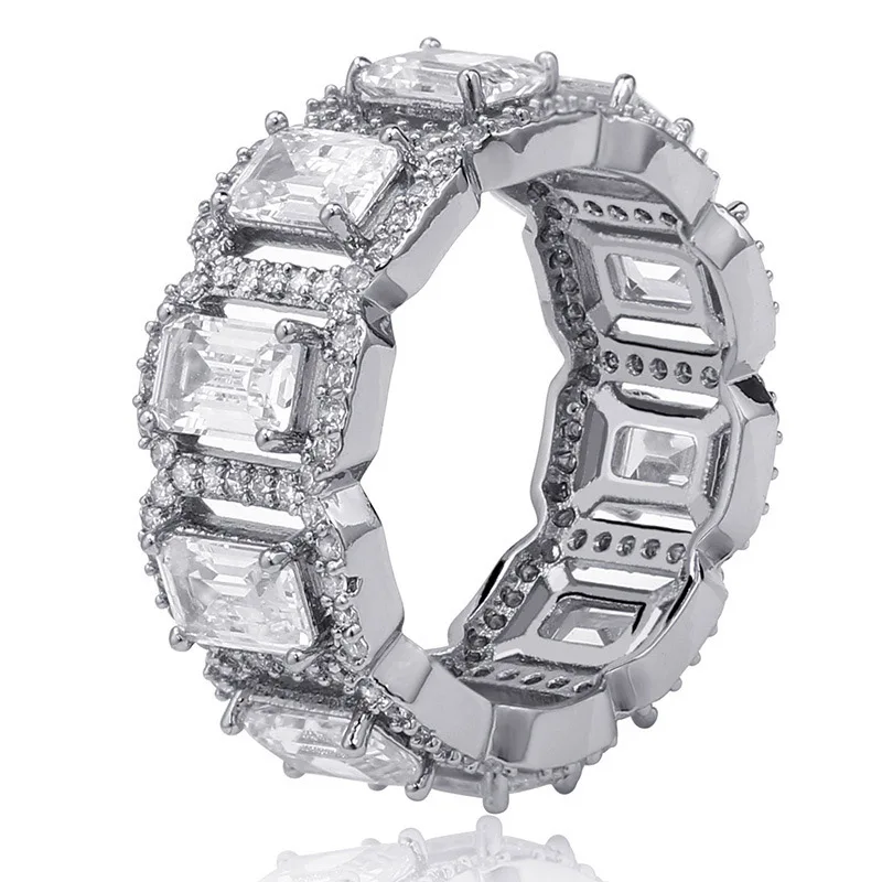 Хип-хоп микро-кристалл массивное квадратное мужское кольцо Iced Out Bling IP Позолоченные толстые титановые кольца для мужчин ювелирные изделия