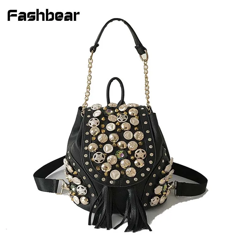 

Waterproof Backpack Travel Korean Style Women 2018 New PU Summer Fashion Black Rivet Bucket Girls Bag Pack Zipper For Womens Bag