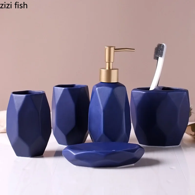 Минималистичный керамический набор для ванной комнаты, набор из пяти предметов, держатель для зубной щетки, горлышко, аксессуары для ванной комнаты