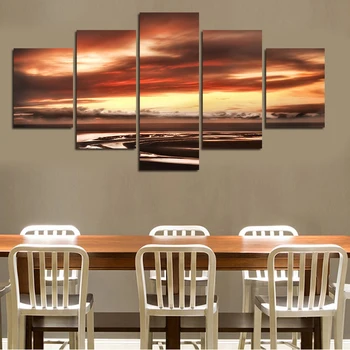 

2017 Painting By Numbers Cuadros Decoracion 5 Pcs Setting Sun Kindled Sky Painting Canvas For Home Decor Wall Without Frame