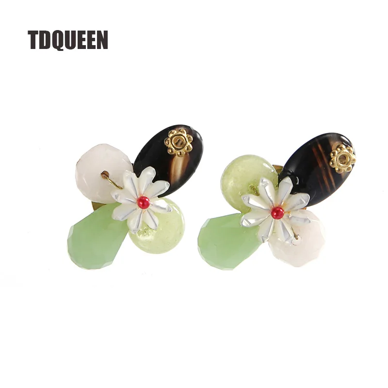TDQUEEN Stud Earrings Natural Stone Cute Earrings Women Fashion Jewellery Shell Flower Handmade Beaded Gold Color Stud Earring   (2)