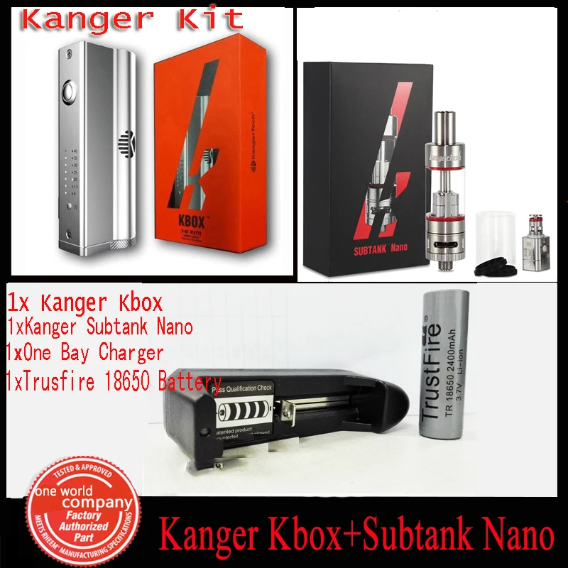 New!Electronic Cigarette Kanger Kbox 8-40W and Kanger Subtank Nano 3.0ML With 18650 Battery And One Bay Charger kanger Kit YY