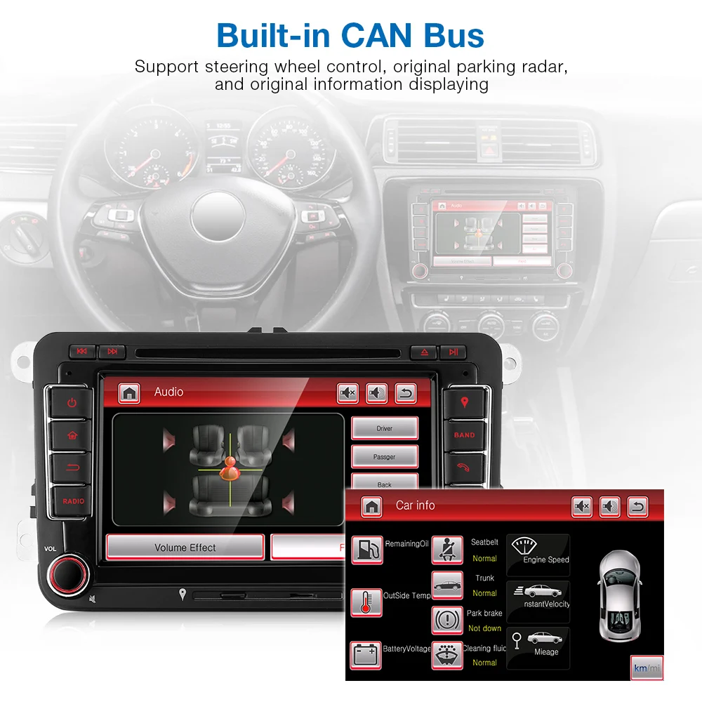 Excellent 2din Car Multimedia Player GPS WiFi Auto Radio Stereo 7" Touch Screen FM AM Video DVD Player Canbus DAB DSP Rear Camera for VW 2