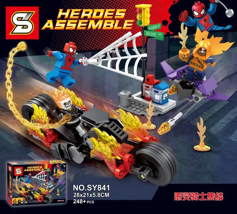 

SY841 Super Heroes Spider-Man Ghost Rider Team-UP with Motorcycle Building Blocks Bricks Kids Baby Gift Toys