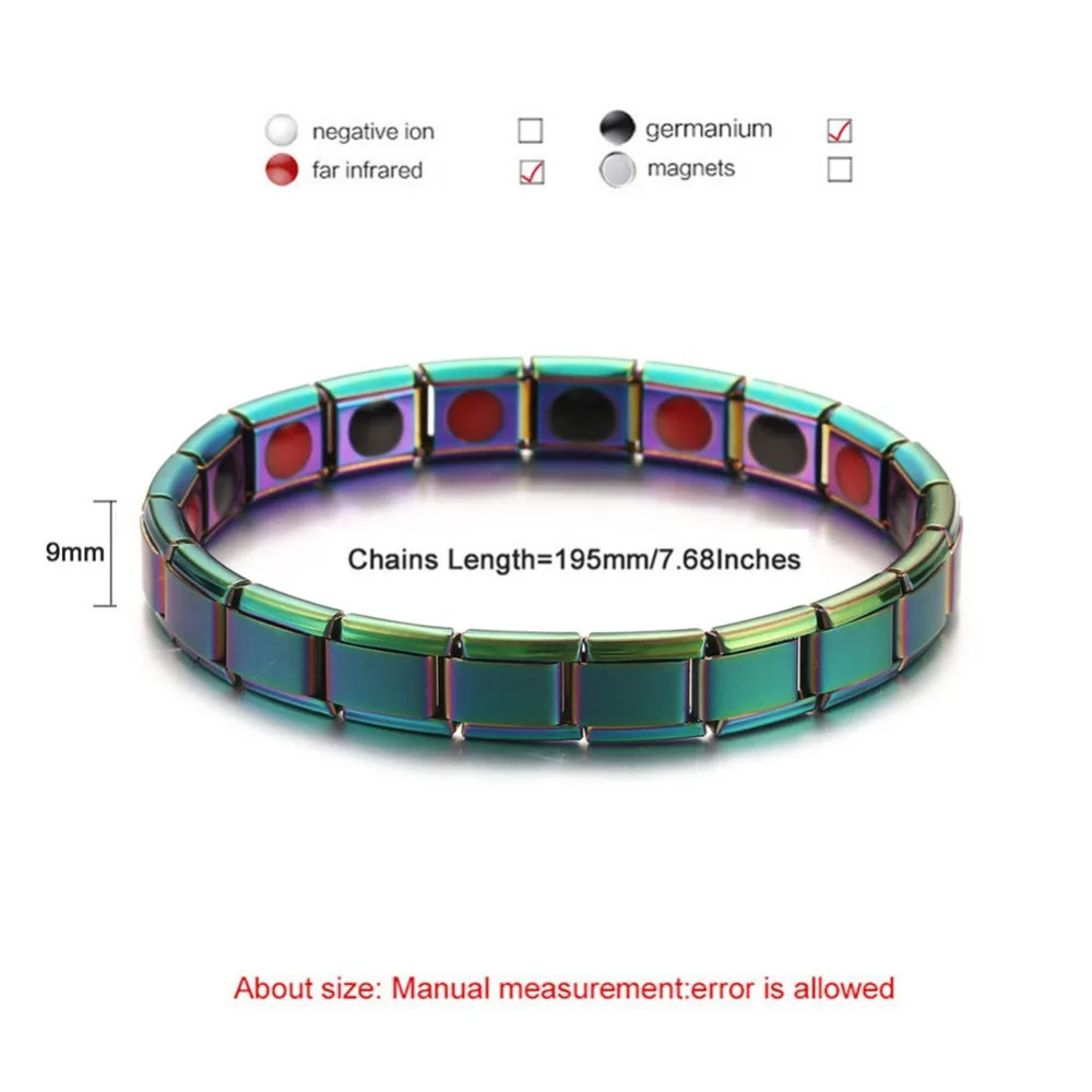 Красочный браслет из нержавеющей стали для здоровья био энергии браслет с германием для женщин и мужчин эластичное лечение артрита браслет ювелирные изделия