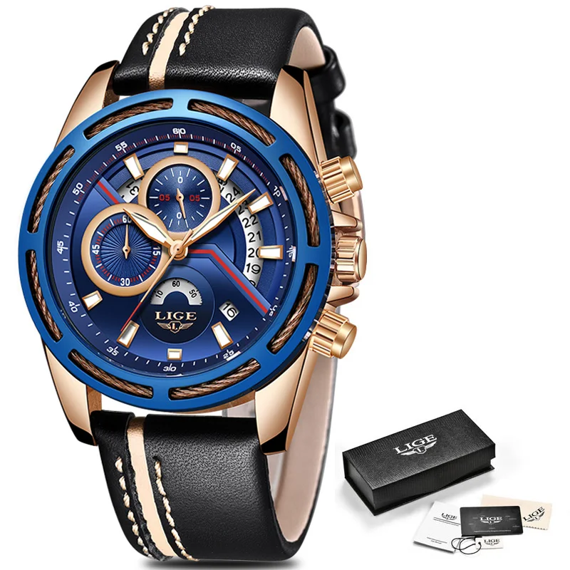 Часы Relojes Hombre 2018 LIGE мужские Топ бренд Роскошные Кварцевые Золотые часы