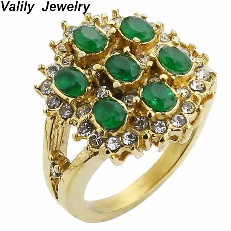 

Valily Women's Wedding Ring Gold Green/Red Stone crystal CZ Rings Lady Stainless Steel Engagement Part ring For Girls Gift