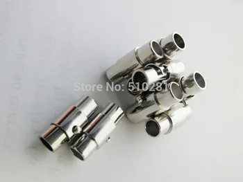 

Free ship! 100piece 5mm Rhodium plated metal color Jewelry Magnetic Clasps Necklace Bracelet Hooks For 4mm Leather cord No-2638