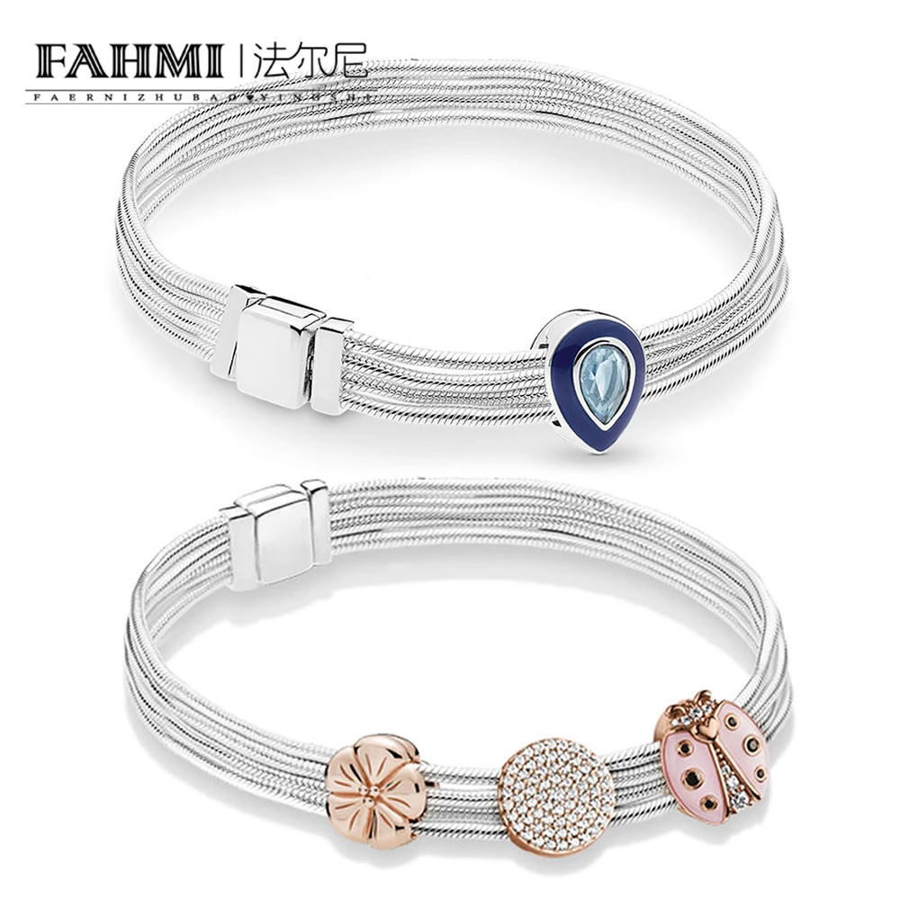 

FAHMI 100% 925 Sterling Silver RAU0582 REFLEXIONS DAZZLING BLUE DROPLET BRACELET SET ZT0260 Fresh Garden Gift Set Women's Jewelr