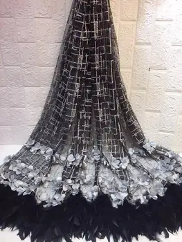 

newest 3D flower with feather embroidery french net lace fabric with gillier JOY-7507 for wedding dress/evening dress