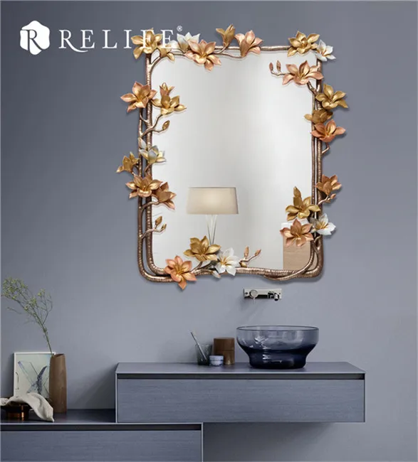 Магнолия прямоугольное настенное зеркало домашний декор креативные зеркала для семейного украшения - Цвет: brown