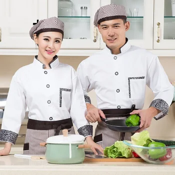 

(10set-Hat&Shirt&Apron)Food overalls long-sleeve cake bread work wear Western restaurant kitchen clothes Chef's accessories