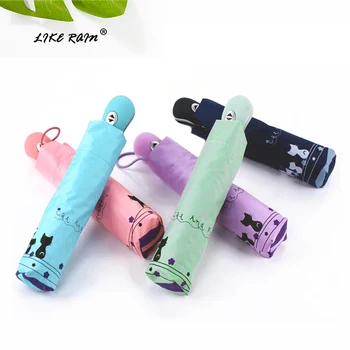 

Creative Cute Cat Girl Sun And Rain Female Umbrella Automatic Umbrella Rain Women Black Coating Anti-UV Parasol Z673
