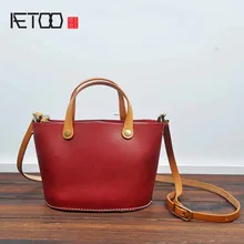 AETOO 2017 new original hand-made tannage leather retro veneer bag leather leather Japan and South Korea zipper messenger bucket